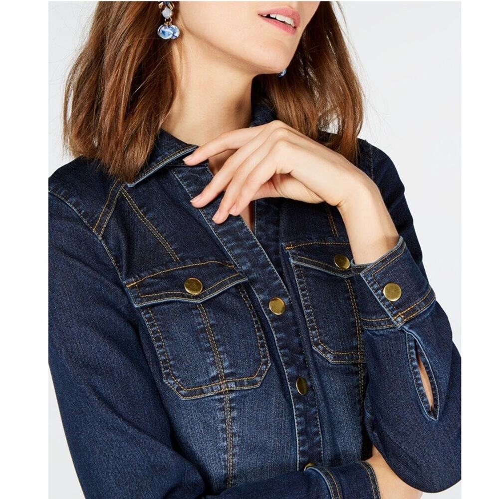 Denim Button Front Shirt Dress Casual Long Sleeve Size 8 - Picture 4 of 8
